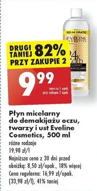 Biedronka Płyn micelarny do demakijażu OCZU, twarzy i ust Eveline Cosmetics, 500 ml oferta