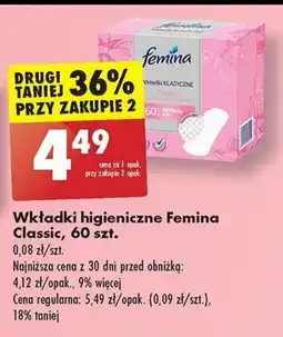 Biedronka Wkładki higieniczne Femina Classic, 60 szt. oferta