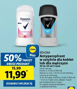 Lidl REXONA Antyperspirant w sztyfcie dla kobiet lub dla mężczyzn 40-50 ml oferta