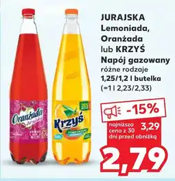 JURAJSKA Lemoniada, Oranżada lub KRZYŚ Napój gazowany 1,25/1,2 l