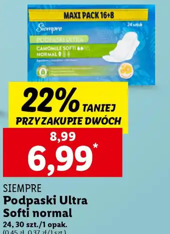 Lidl Siempre Podpaski Ultra Softi Normal 24 szt oferta