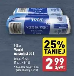 ALDI Worki na śmieci 50 l rolka Folia oferta