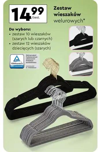 Biedronka Wieszaki welurowe dziecięce szare oferta