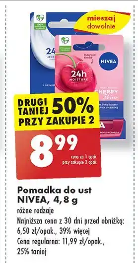 Biedronka Pomadka do ust cherry shine Nivea 24H Melt-In Moisture oferta