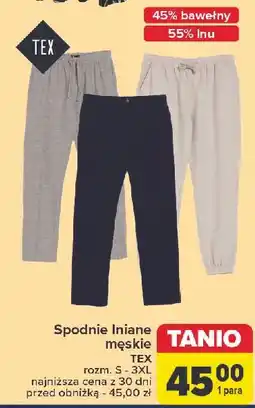 Carrefour Spodnie męskie z dodatkiem lnu s-3xl Tex oferta