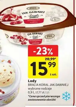 Intermarche Lody śmietankowe z wiśniami i sosem wiśniowym Bracia Koral Jak Dawniej oferta