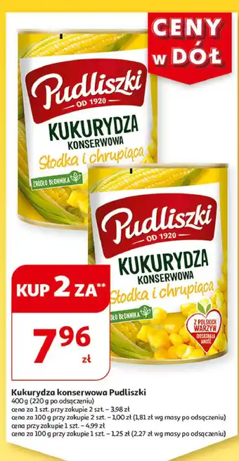 Auchan Kukurydza konserwowa słodka i chrupiąca Pudliszki oferta