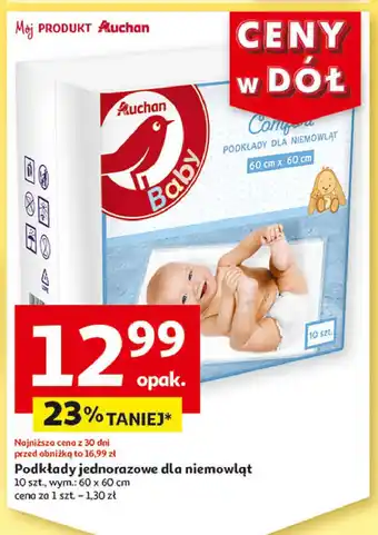 Auchan Podkłady jednorazowe comfort 60 x cm Auchan Baby oferta