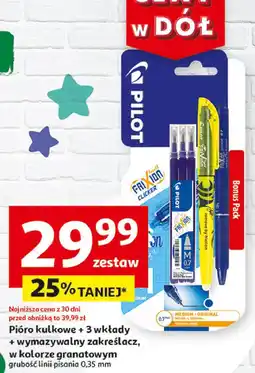 Auchan Pióro kulkowe + 3 wkłady zakreślacz Pilot Frixion oferta