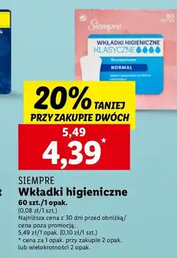 Lidl Wkładki higieniczne normal Siempre oferta