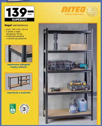 Biedronka Regał warsztatowy 180 x 90 40 cm Niteo Tools oferta