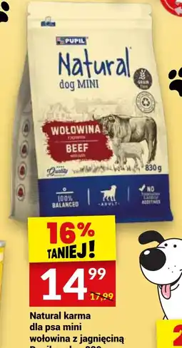 Twój Market Natural karma dla psa mini wołowina z jagnięciną Pupil sucha 830g oferta