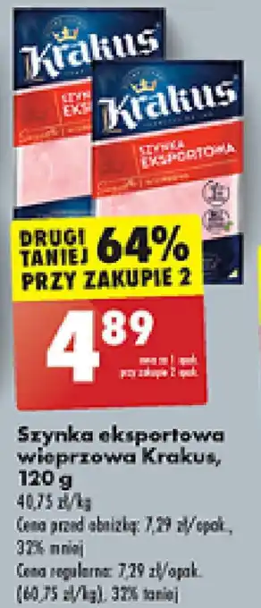 Biedronka Szynka eksportowa wieprzowa Krakus, 120 g oferta