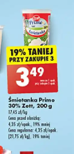 Biedronka Śmietanka Primo 30 %, Zott, 200 g oferta