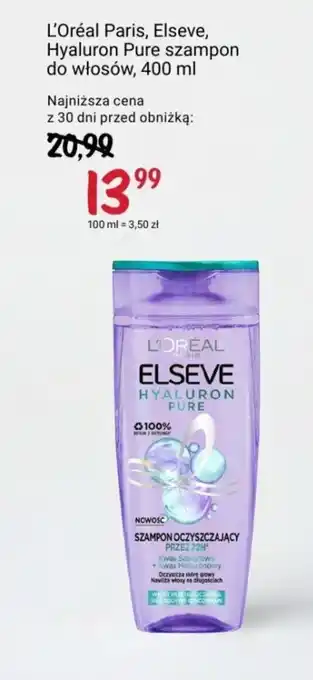 Rossmann L'Oréal Paris, Elseve, Hyaluron Pure szampon do włosów, 400 ml oferta
