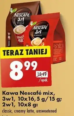 Biedronka Kawa Nescafé mix, 3w1, 10x16,5 g/15 g, 2w1, 10x8 g oferta