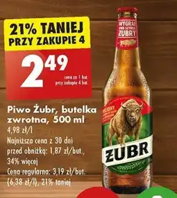 Biedronka Piwo Żubr, butelka zwrotna 500 ml oferta