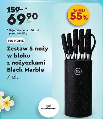Biedronka Zestaw noży kuchennych z nożyczkami black marble Mg Home oferta