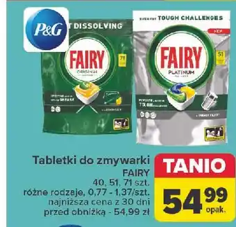 Carrefour Tabletki do zmywarek lemon Fairy Platinum oferta