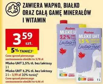 Auchan Mleko bez laktozy 1.5% Auchan Różnorodne (Logo Czerwone) oferta