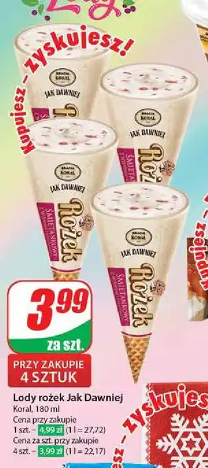 Dino Rożek śmietankowy z wiśniami i sosem wiśniowym Bracia koral lody jak dawniej oferta
