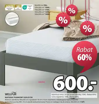 JYSK WELLPUR MATERAC PIANKOWY GOLD F30, 80 X 200 CM oferta