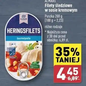 ALDI Filety śledziowe w kremie pomidorowym Almare Seafood oferta