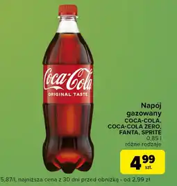 Globi Napój gazowany COCA-COLA, COCA-COLA ZERO, FANTA, SPRITE 0,85l oferta