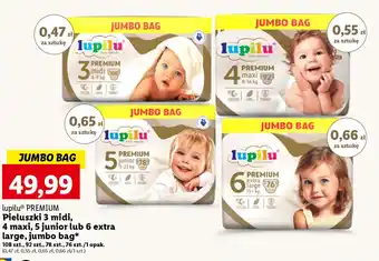 Lidl Lupilu PREMIUM Pieluszki 3 midi, 4 maxi, 5 junior lub 6 extra large, jumbo bag, 76-108 szt. oferta