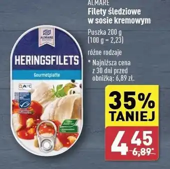 ALDI Filety śledziowe w kremie pomidorowym Almare seafood oferta