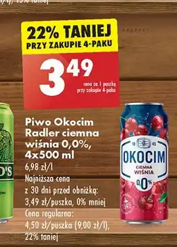 Biedronka Piwo Okocim Radler Ciemny Wiśnia 0% oferta