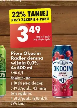 Biedronka Piwo Okocim Radler Ciemny Wiśnia 0% oferta