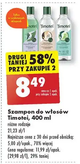 Biedronka Szampon głęboko oczyszczający z ekstraktem ogórka Timotei oferta