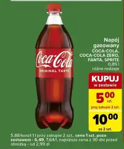 Carrefour Express Napój gazowany COCA-COLA, COCA-COLA ZERO, FANTA, SPRITE 0,85 l oferta