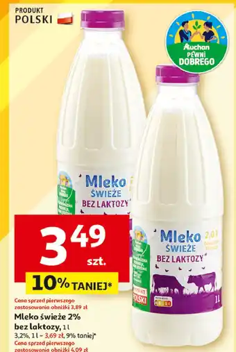 Auchan Mleko świeże bez laktozy 2% Auchan Pewni Dobrego oferta