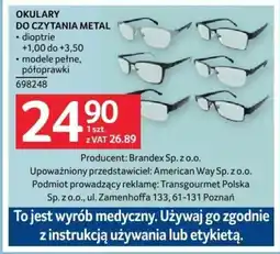 Selgros OKULARY DO CZYTANIA METAL oferta