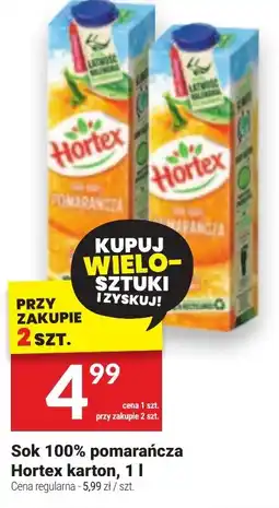 Twój Market Sok 100% pomarańcza Hortex karton, 1 l oferta