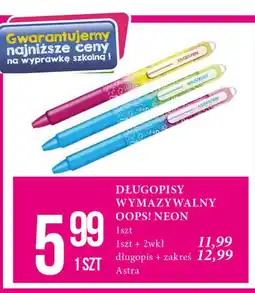 E.Leclerc Długopis ścieralny oops! niebieski + 2 wkłady Astra oferta