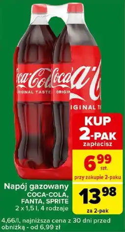 Carrefour Napój gazowany COCA-COLA, FANTA, SPRITE 2x1,5l oferta