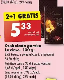 Biedronka Czekolada gorzka 70% drobinkami jagodowymi Luximo Premium oferta