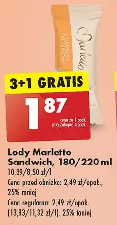 Biedronka Lody sandwich śmietankowy Marletto oferta