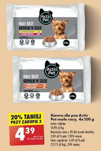 Biedronka Karma dla psa kawałki w sosie małe rasy 2x z kurczakiem i warzywami + wołowiną Activ Pet oferta