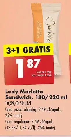 Biedronka Lody sandwich śmietankowy Marletto oferta