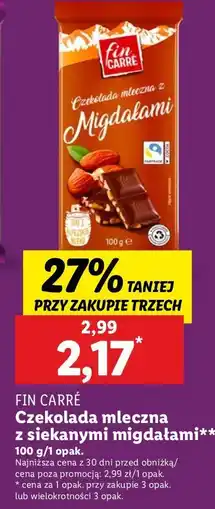 Lidl Czekolada mleczna z siekanymi migdałami Fin Carre oferta