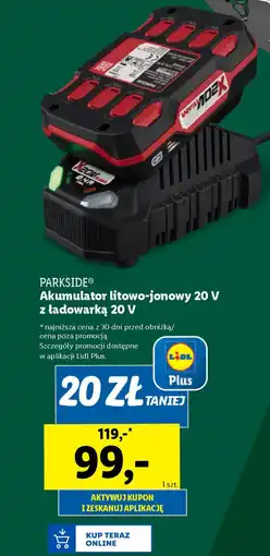 Lidl PARKSIDE Akumulator litowo-jonowy 20 V z ładowarką 20 V oferta