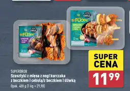 ALDI SUPERDROB Szaszłyki z mięsa z nogi kurczaka z boczkiem i cebulą/z boczkiem i śliwką 400 g oferta