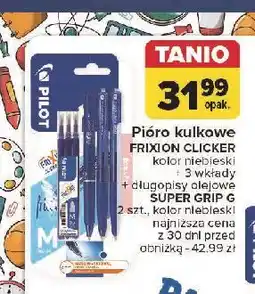 Carrefour Pióro kulkowe+ 3 wkłady niebieskie + 2 długopisy super grip g Pilot Frixion oferta