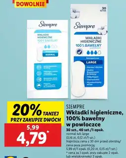 Lidl Wkładki higieniczne normal Siempre oferta