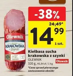 Intermarche Kiełbasa krakowska sucha z szynki Olewnik oferta