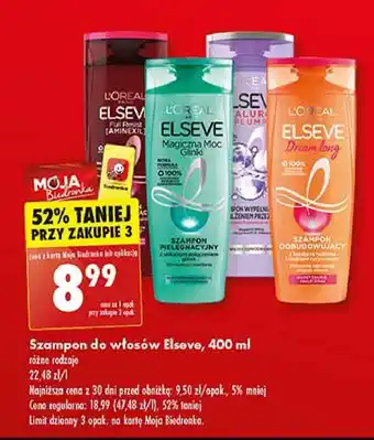 Biedronka Szampon odbudowujący keratyna roślinna witaminy olejek rycynowy L'oreal Elseve Dream Long oferta